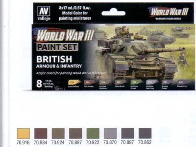 WWII PAINT SET BRITISH ARMOUR & INFANTRY. 8 X 17 ML.