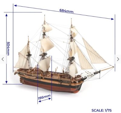 Zoom bild av HMS EREBUS. TRÄBYGGSATS I SKALA 1/75
