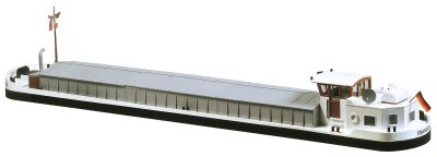 River cargo boat with dwelling cabin