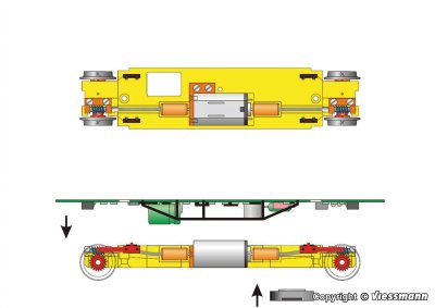 Zoom bild av H0 Low side car, yellow, with drive unit, functional model for 2 rail version