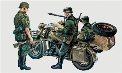 Zoom bild av BMW R75 WITH SIDECAR MED 3 FIGURER. SKALA 1/35. 66mm.