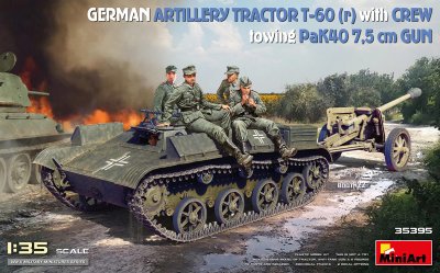 Zoom bild av GERMAN ARTILLERY TRACTOR T-60(r) & CREW Towing PaK40 GUN 1/35
