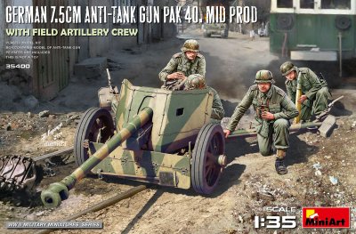 Zoom bild av GERMAN 7.5CM ANTI-TANK GUN PAK 40. MID PROD. WITH FIELD ARTILLERY CREW 1/35