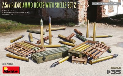 Zoom bild av 7.5cm PaK40 AMMO BOXES WITH SHELLS SET 2 1/35