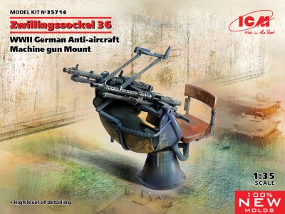  Zwillingssockel 36 WWII Tysk antiluftskyts maskingevær 1/35 