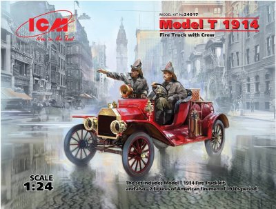 Zoom bild av Model T 1914 brændbil med mandskab 1/24