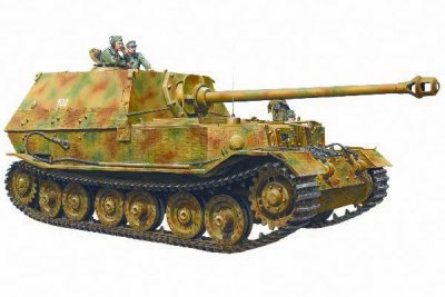 Zoom bild av GERMAN HEAVY TANK DESTROYER ELEFANT MED 3 FIGURER. SKALA 1/35