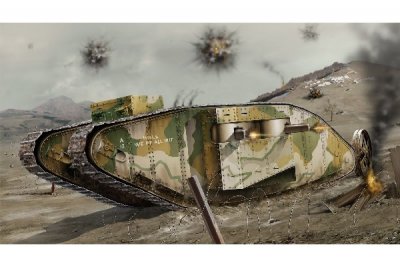 Zoom bild av ENGLISH WWI FEMALE TANK. 69 DELAR. 102X220 mm. NIVÅ 1 AV 4. SKAL