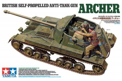 Zoom bild av BRITISH SELF PROPELLED ANTI-TANK GUN ARCHER MED 3 FIGURER. SKALA