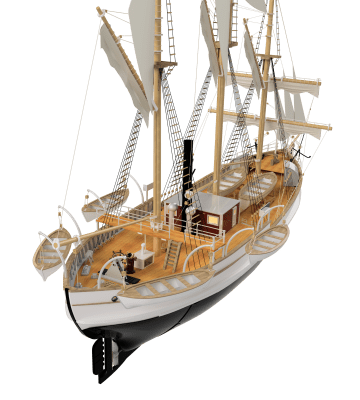 Zoom bild av 1/50 FRAM '' Polar Research Ship '' 95 cm - full inside details