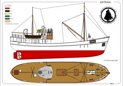 Zoom bild av FISKEBÅTEN M/F ASTRAAL. SKALA 1/30.