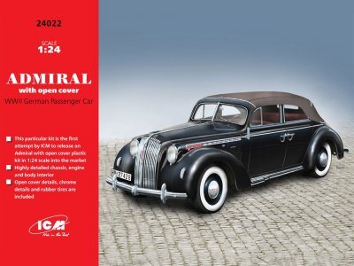 Zoom bild av Admiral Cabriolet Soft Top WWII tysk passager bil 1/24
