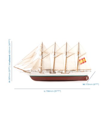 Zoom bild av Juan Sebastián de Elcano — modellfartyg i trä, skala 1:140