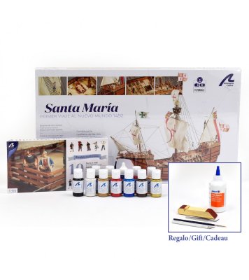 Gift Pack with Ship Model, Figurines, Paints and Tools: Caravel Santa Maria