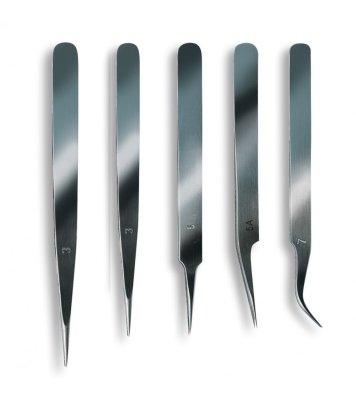 Zoom bild av Set of 5 Stainless Steel Tweezers with Fine Point