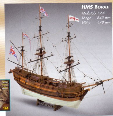 Zoom bild av HMS BEAGLE. TRÄBYGGSATS I SKALA 1/64
