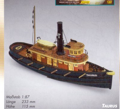 TAURUS-TRÄBYGGSATS MED FÄRDIGFRÄST SKROV. SKALA 1/87