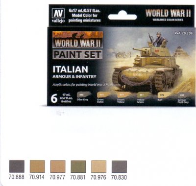WWII PAINT SET ITALIAN ARMOUR & INFANTRY. 6 X 17 ML.