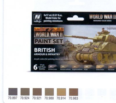 WWII PAINT SET BRITISH ARMOUR & INFANTRY. 6X17 ML.