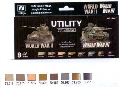 Zoom bild av UTILITY PAINT SET WWII & WW III, 6 X 17 ML. FÄRG + 2 X 17 ML. GA