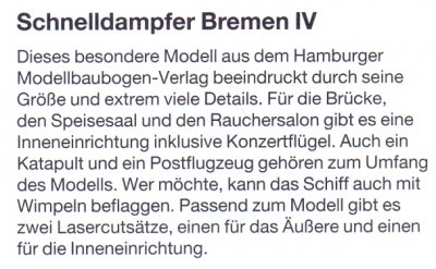 Zoom bild av M/S BREMEN IV. KARTONGBYGGSATS I SKALA 1/250 (PASSAR TILL MODELL