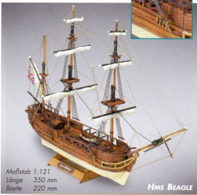 Zoom bild av HMS BEAGLE. TRÄBYGGSATS MED FÄRDIGFRÄST SKROV.