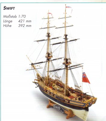 Zoom bild av HMS SWIFT. TRÄBYGGSATS I SKALA 1/70