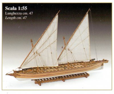 Zoom bild av AMERIKANSK KANONBÅT-1814. TRÄBYGGSATS I SKALA 1/55.