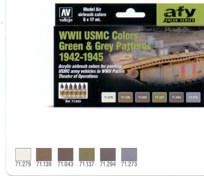 Zoom bild av WWII USMC COLORS GREEN & GREY PATTERNS 1942-1945. 6 X 17 ML. MOD